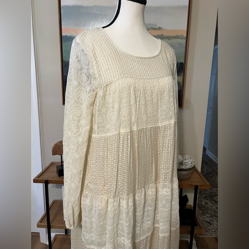 Free People Gemma Eyelet Lace Midi Dress XS Cream Cottage Core Prairie Romantic - Picture 5 of 16